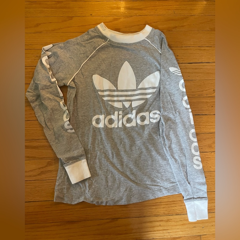 Adidas Grey and White Long sleeve shirt